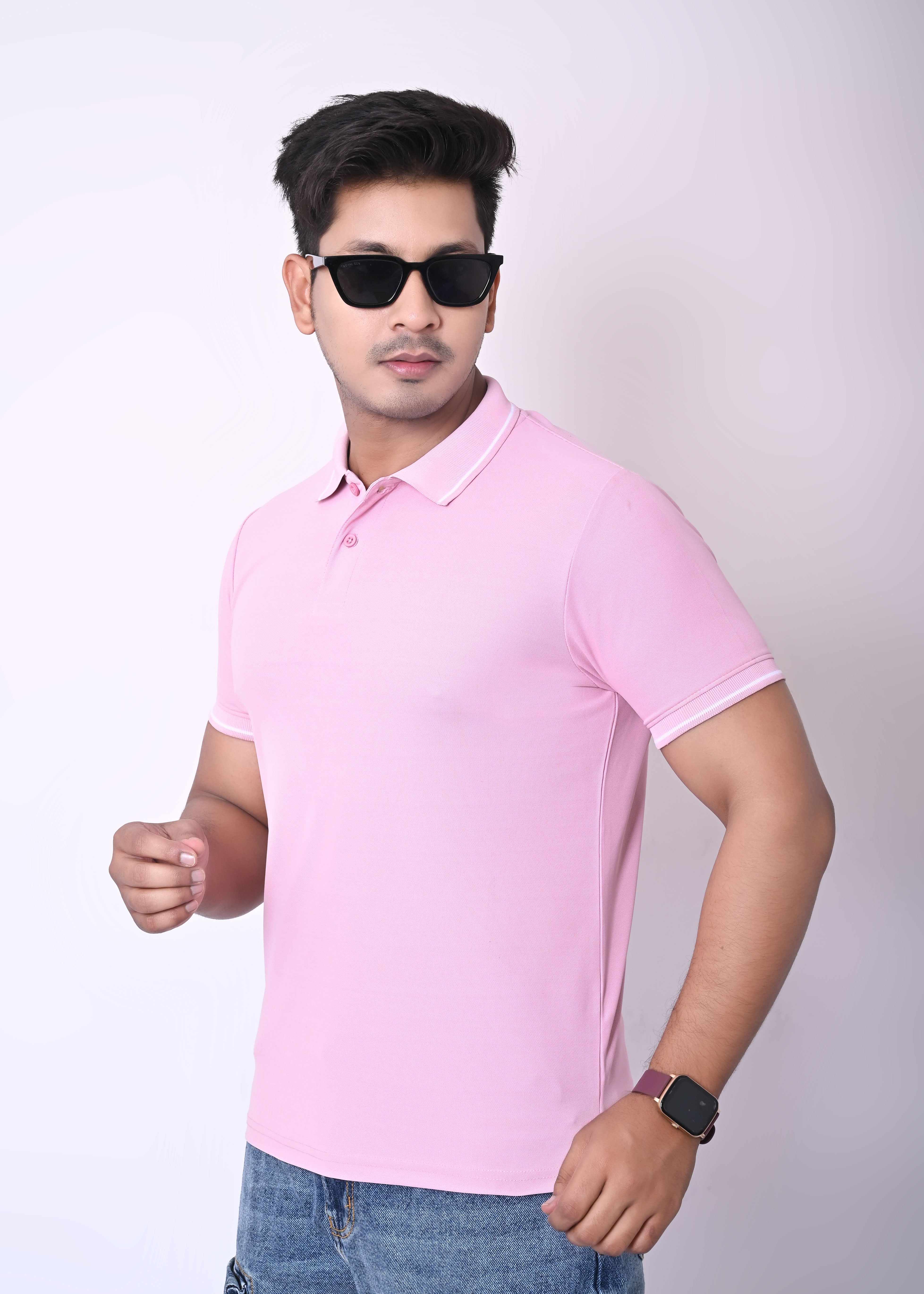 Imperio Men Solid Polo Neck Polyester Pink T-Shirt TC5005