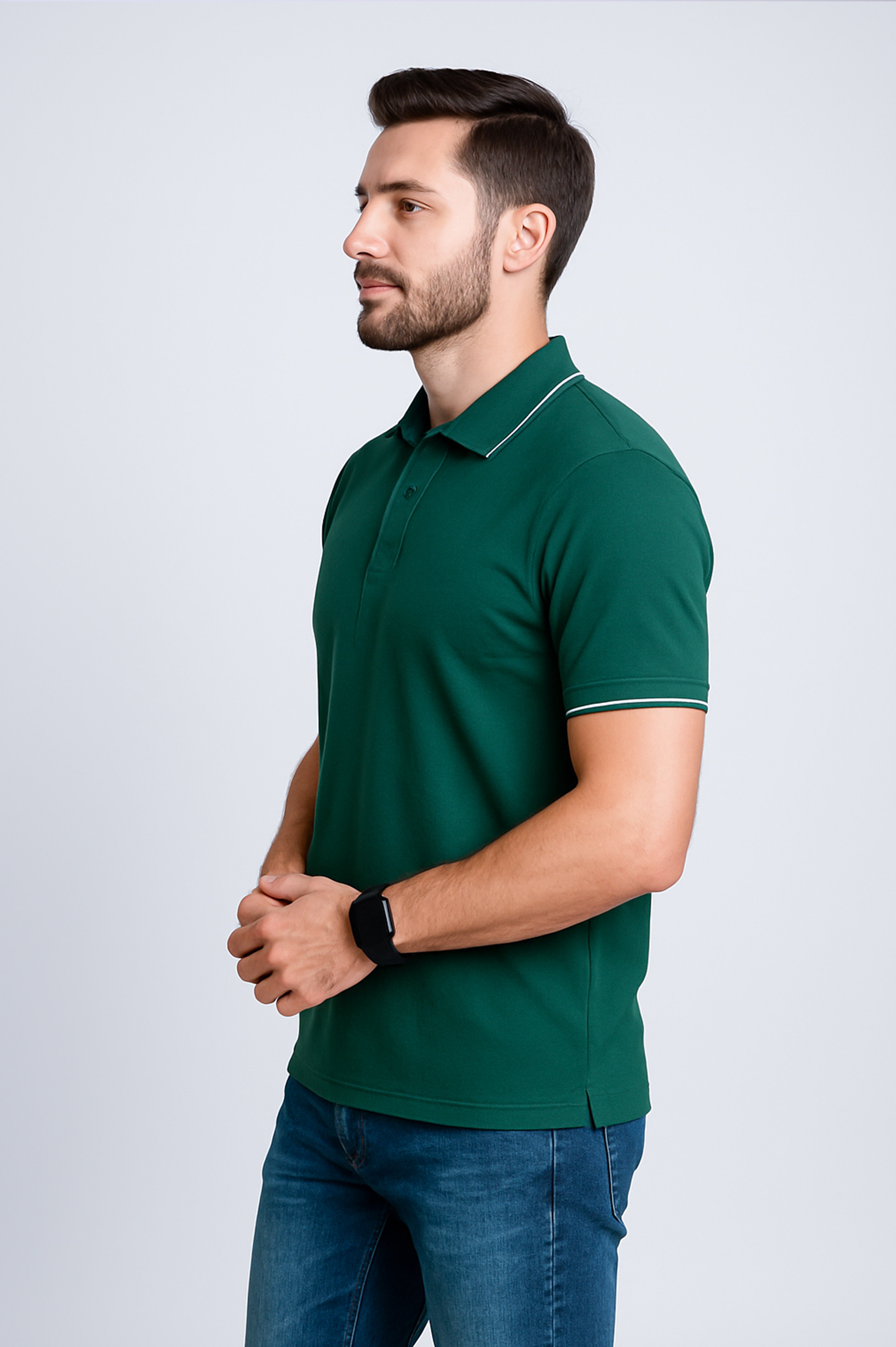 Imperio  Men Solid Polo Neck Polyester Dark Green T-Shirt TC5006