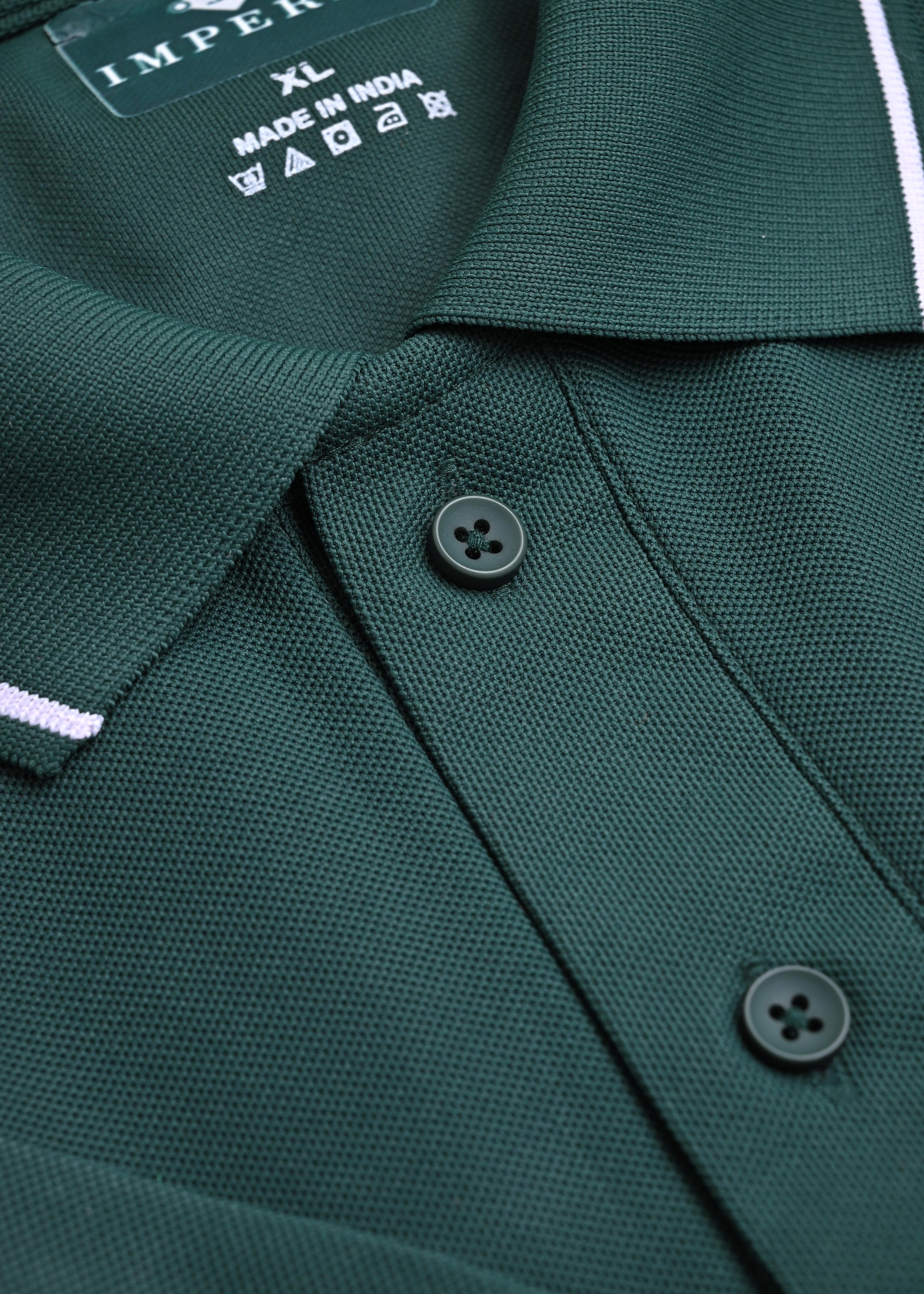 Imperio  Men Solid Polo Neck Polyester Dark Green T-Shirt TC5006