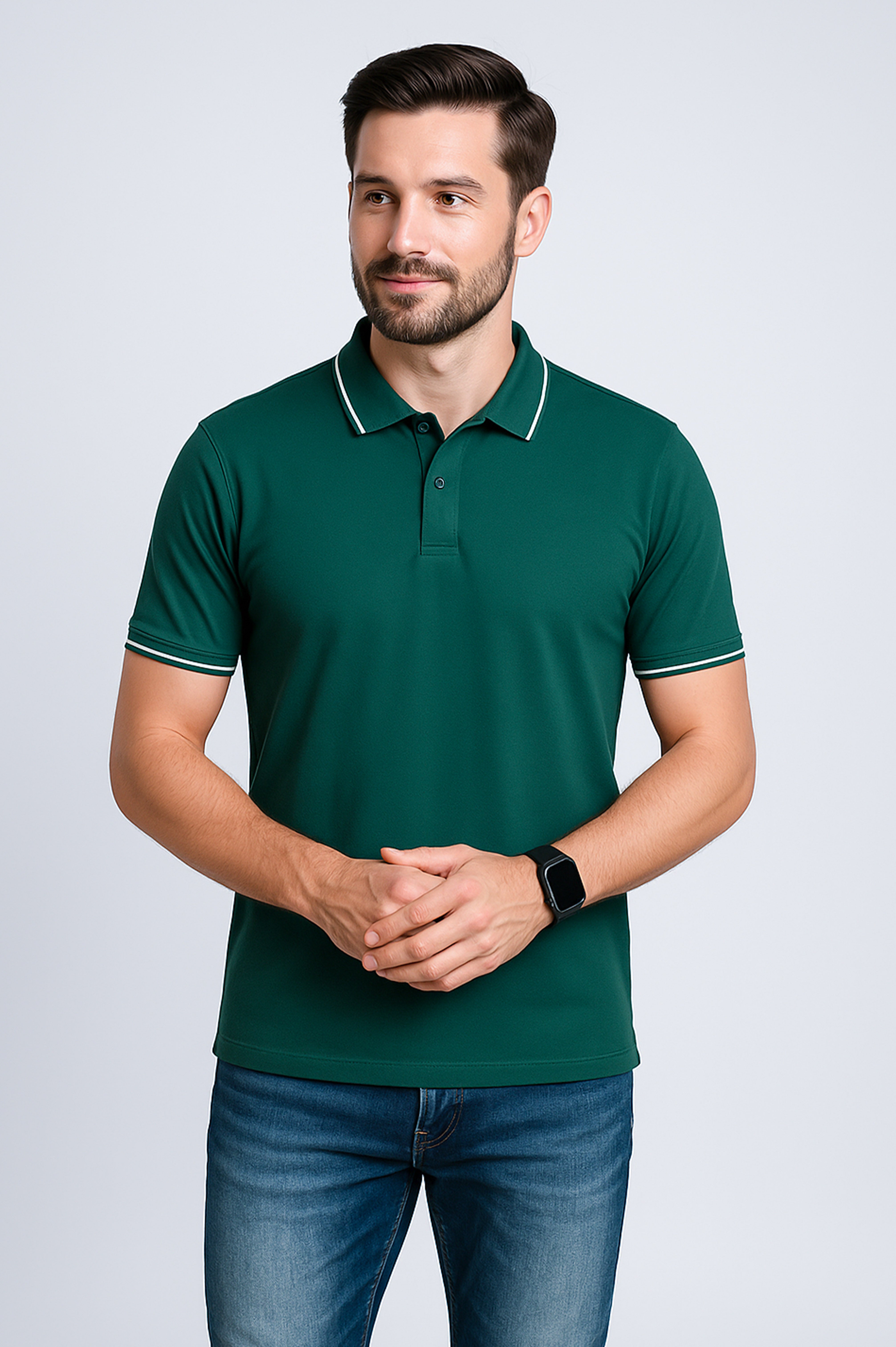 Imperio  Men Solid Polo Neck Polyester Dark Green T-Shirt TC5006