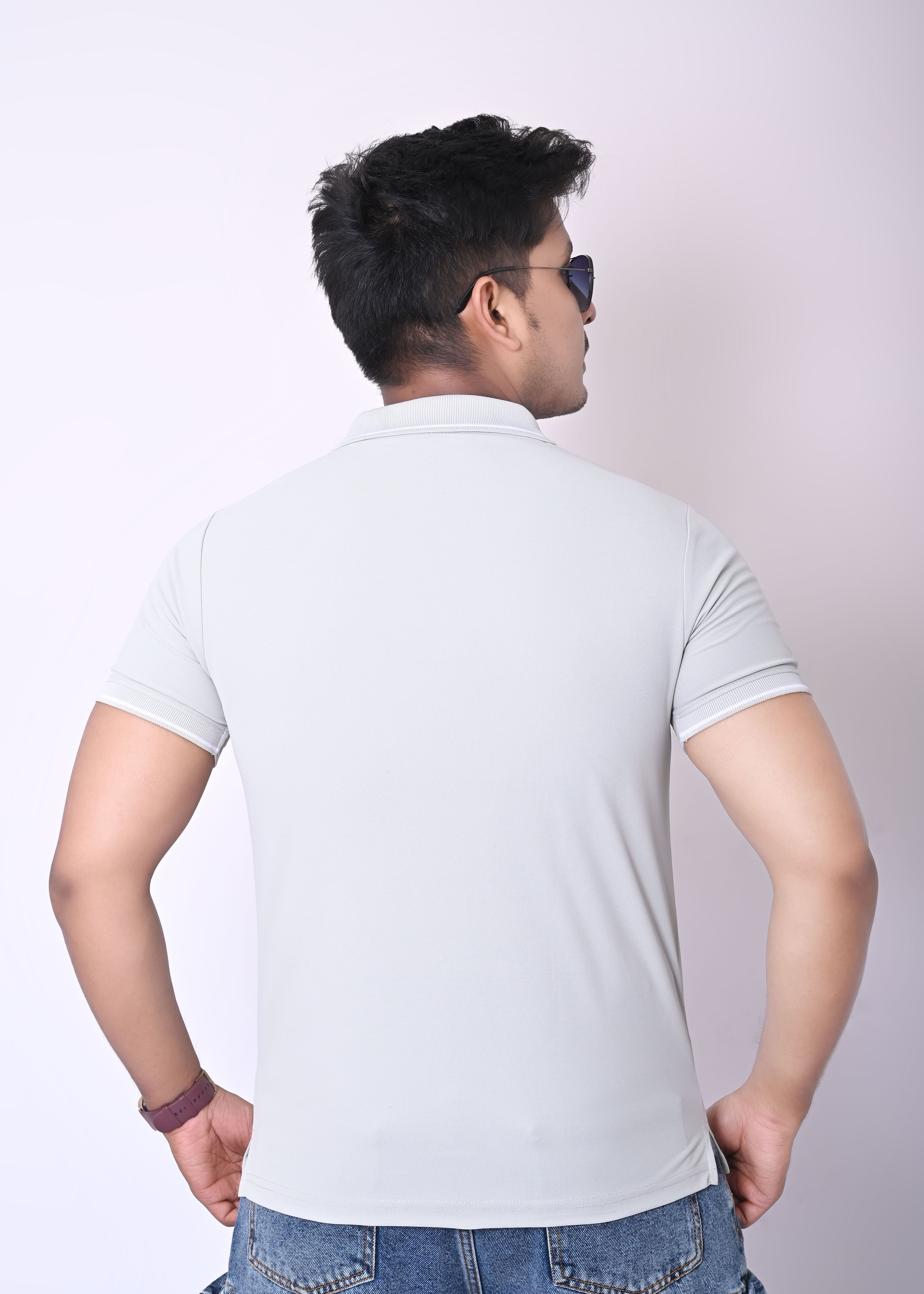 Imperio Men Solid Polo Neck Polyester Grey T-Shirt TC5009