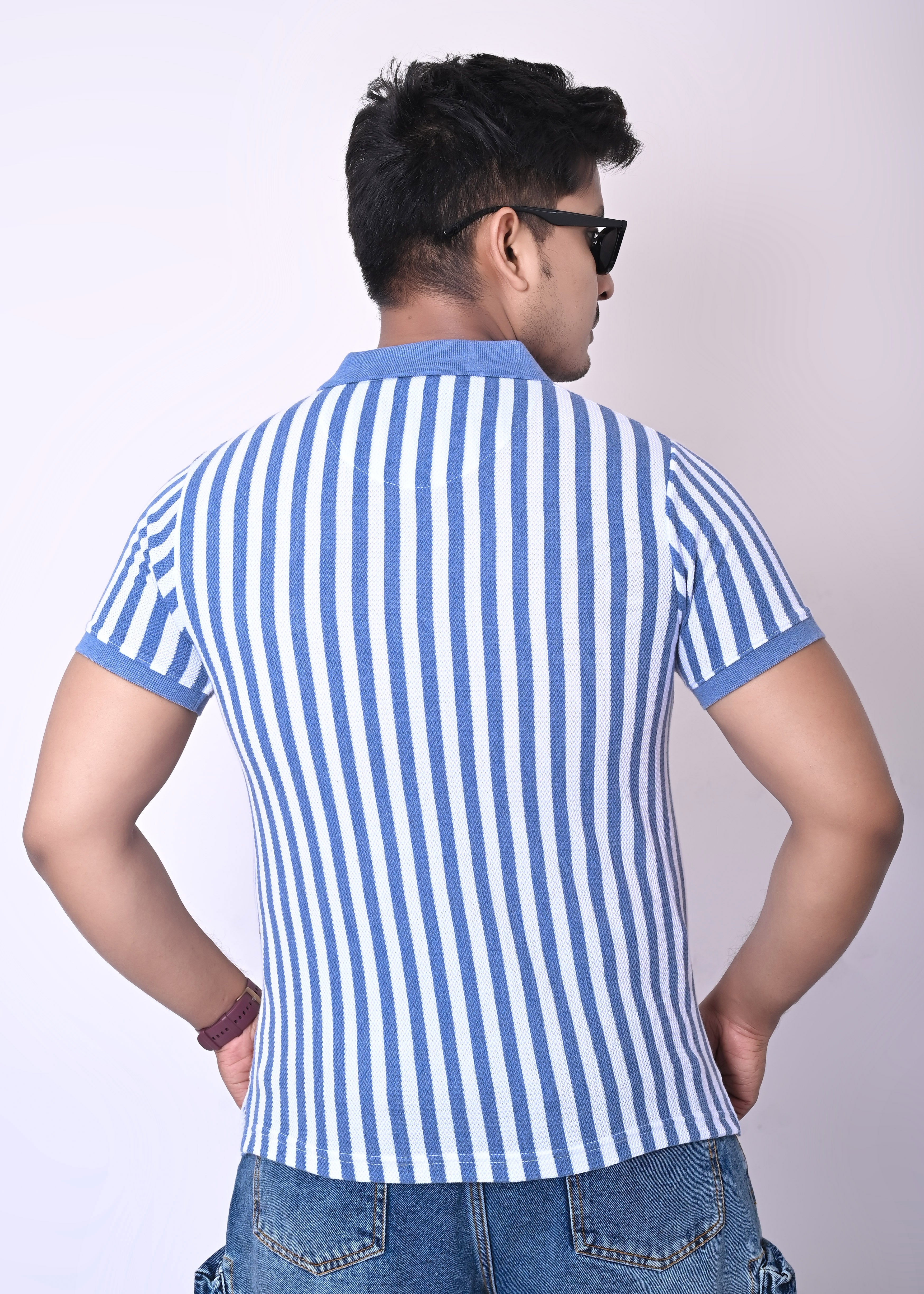 IMPERIO Men Regular Fit Striped Casual Half Sleeves Polo Collar T-Shirts TC5019