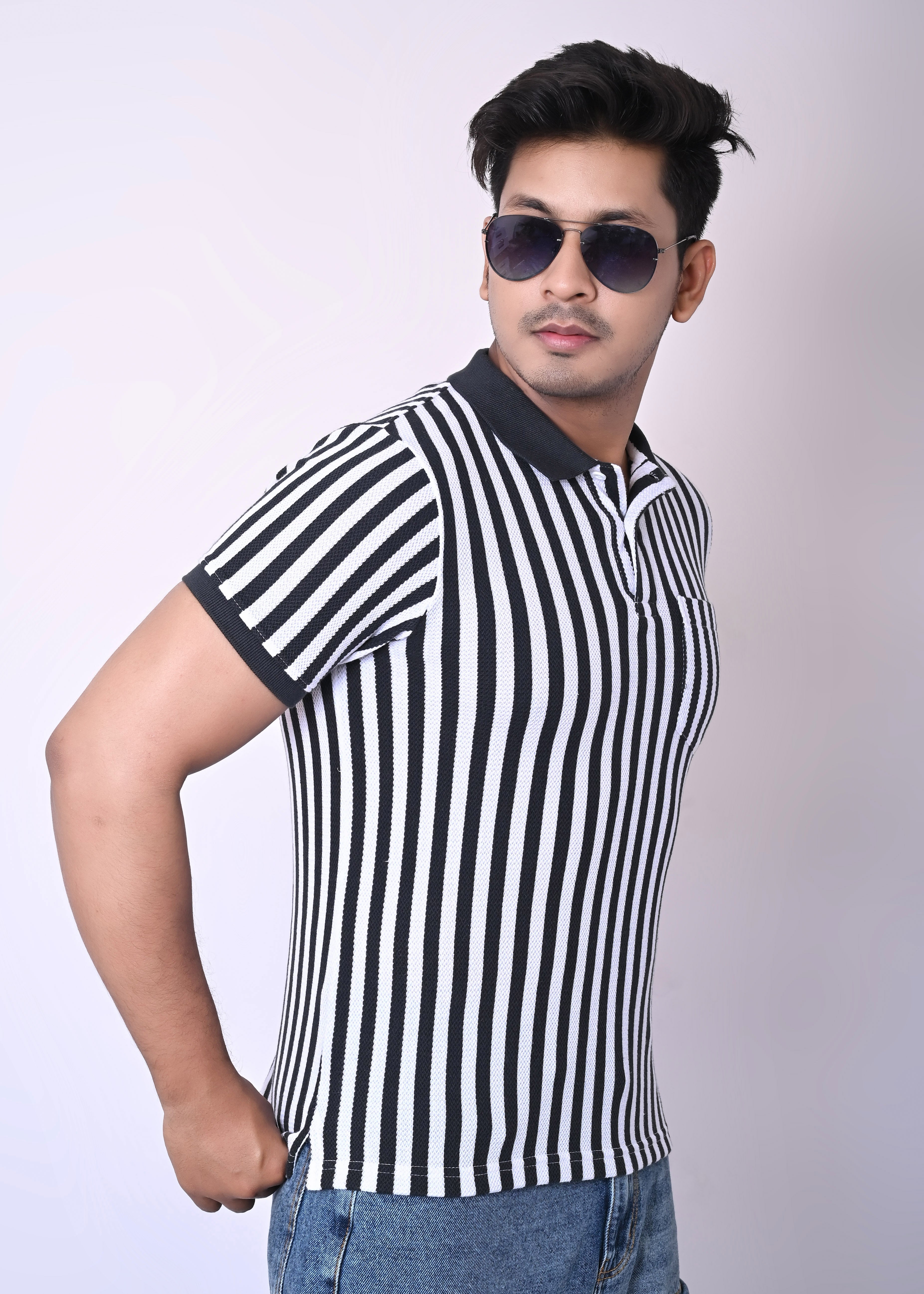 IMPERIO Men Regular Fit Striped Casual Half Sleeves Polo Collar T-Shirts TC5020