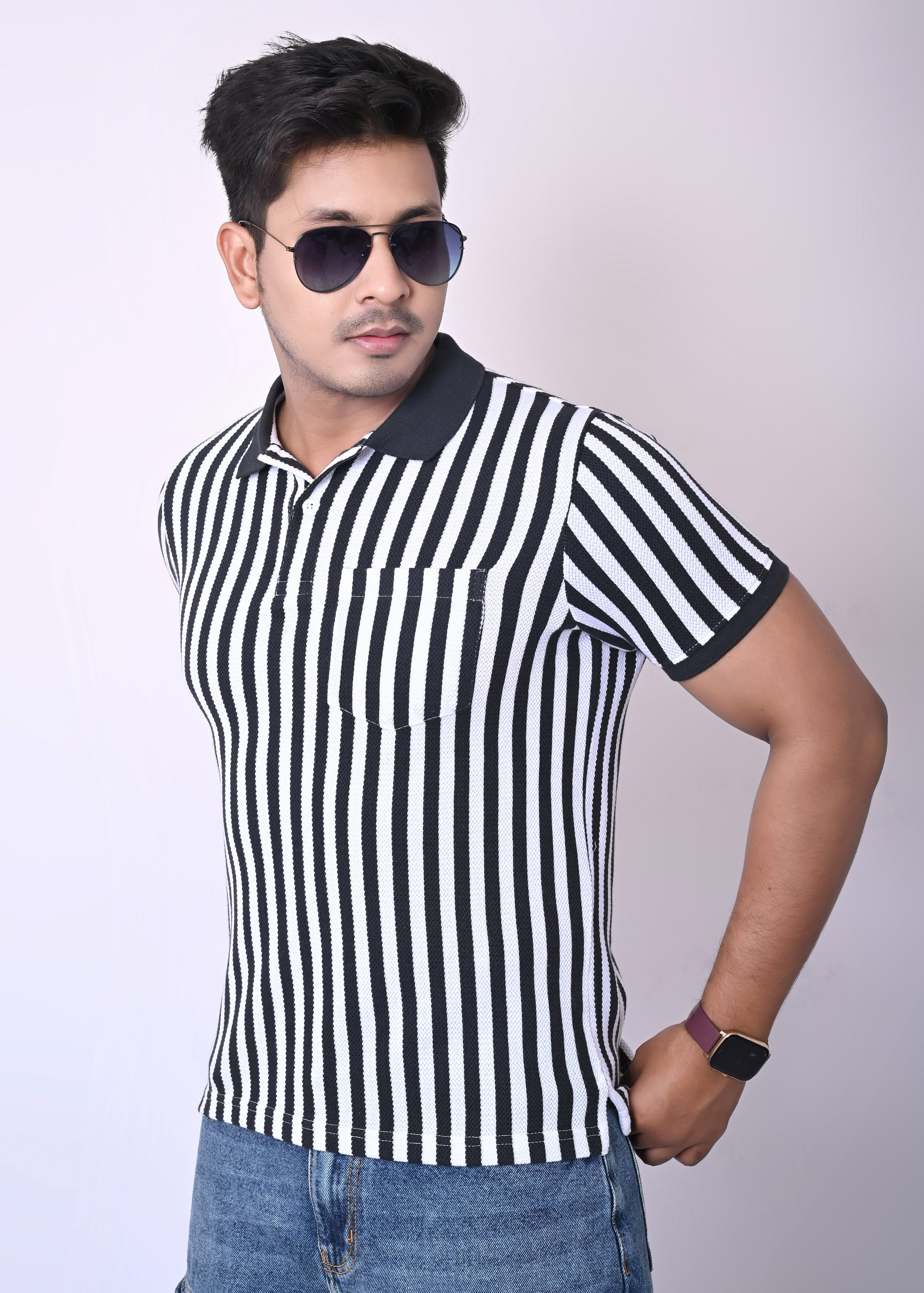 IMPERIO Men Regular Fit Striped Casual Half Sleeves Polo Collar T-Shirts TC5020