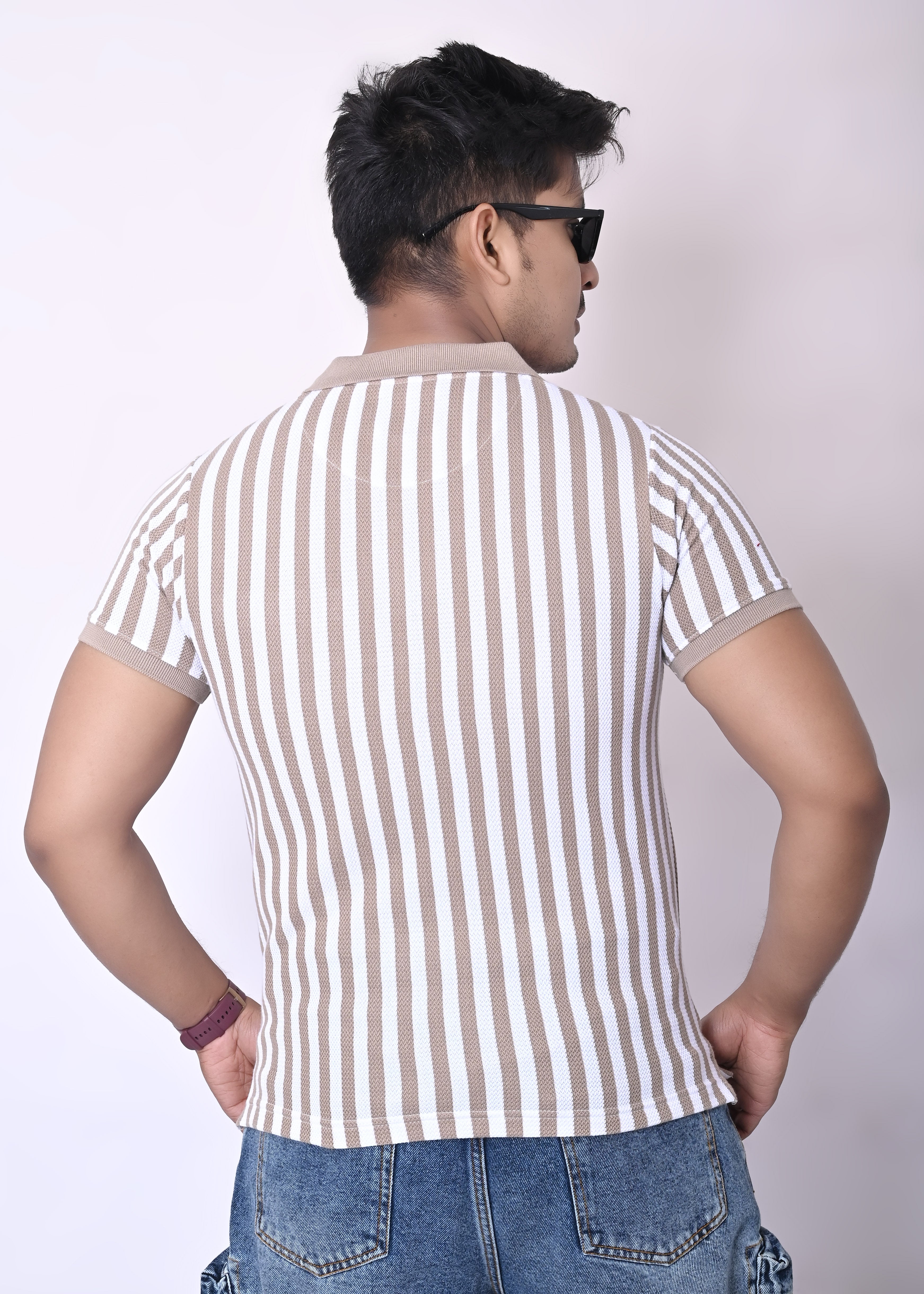 IMPERIO Men Regular Fit Striped Casual Half Sleeves Polo Collar T-Shirts TC5022