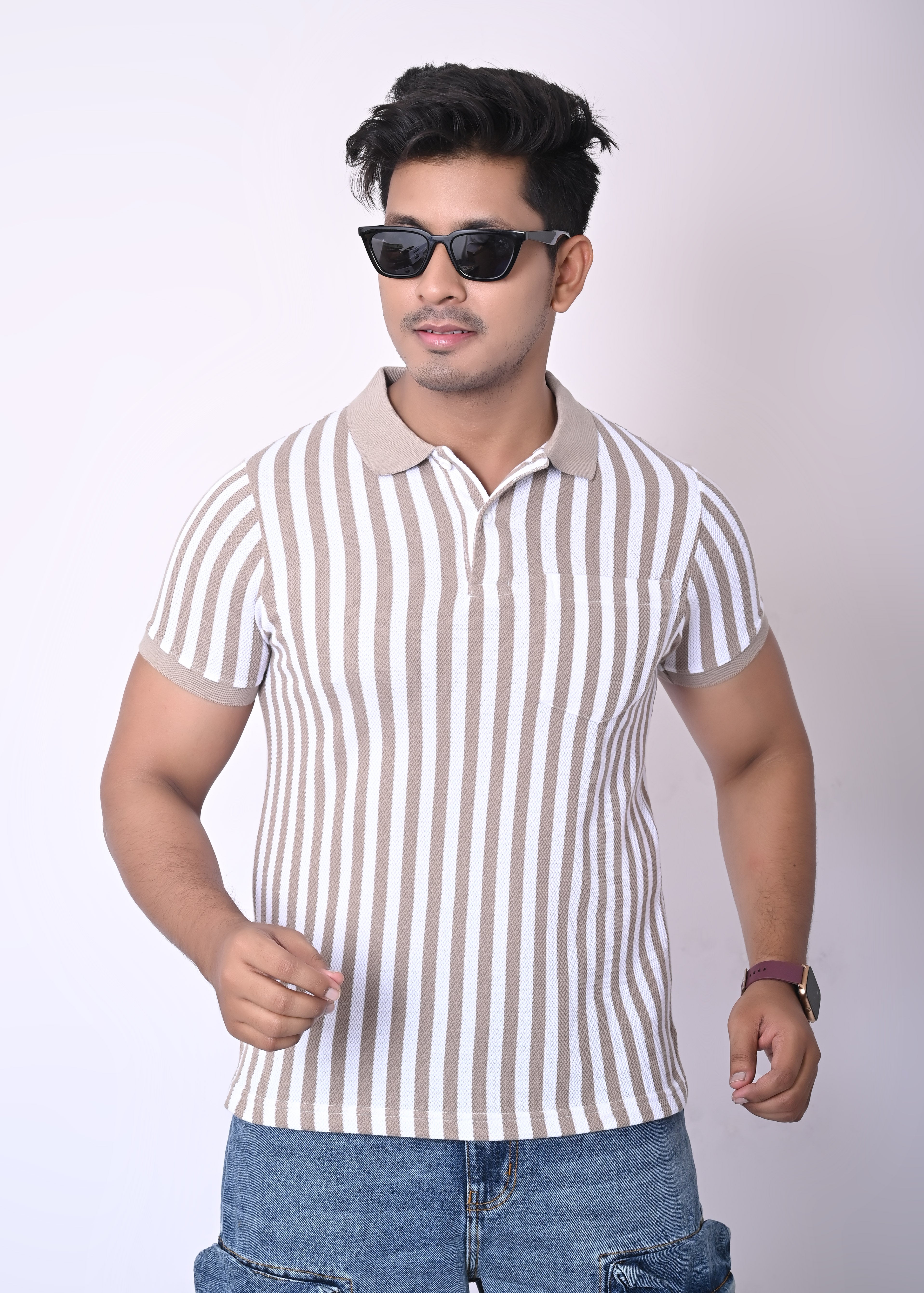 IMPERIO Men Regular Fit Striped Casual Half Sleeves Polo Collar T-Shirts TC5022