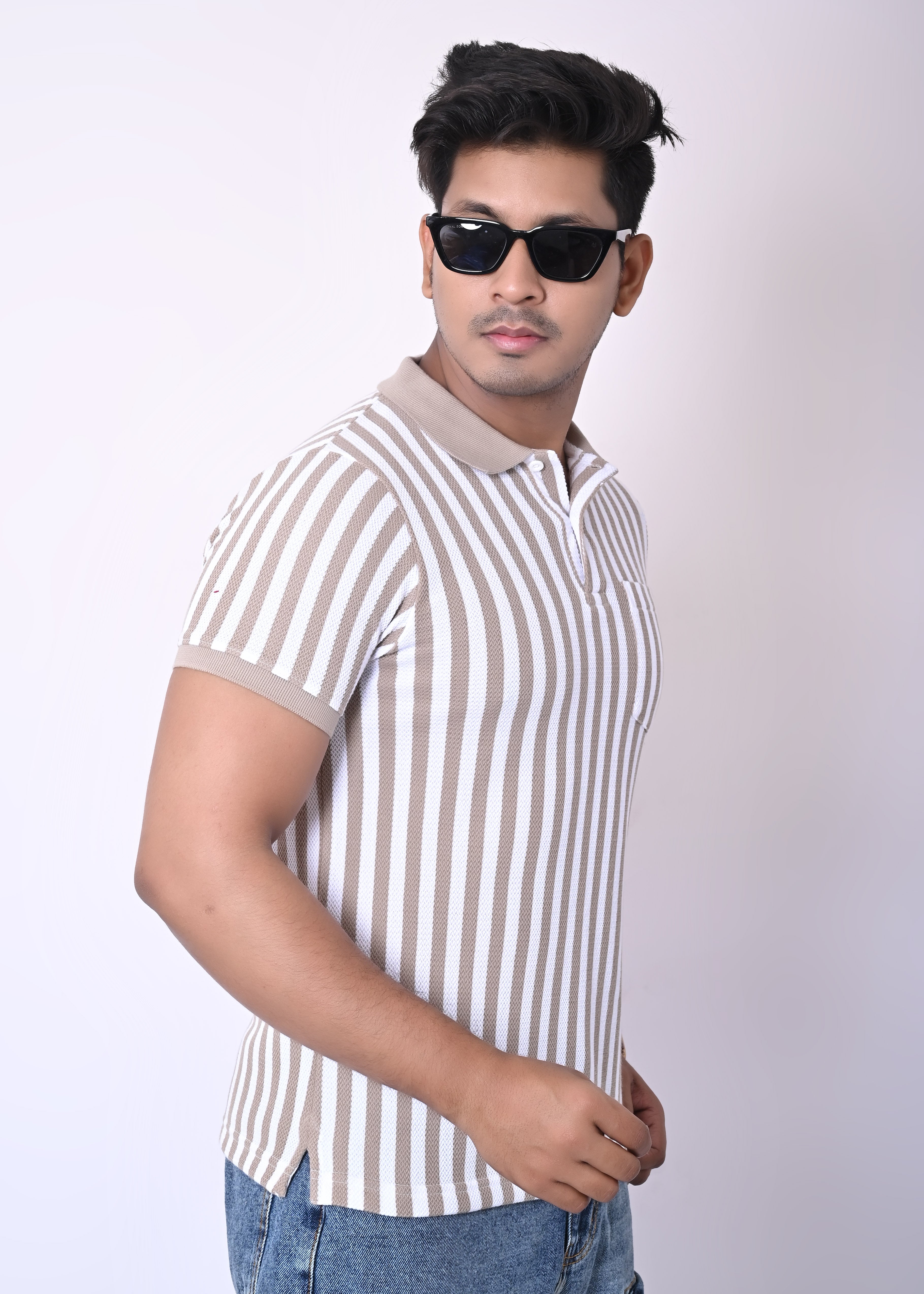 IMPERIO Men Regular Fit Striped Casual Half Sleeves Polo Collar T-Shirts TC5022