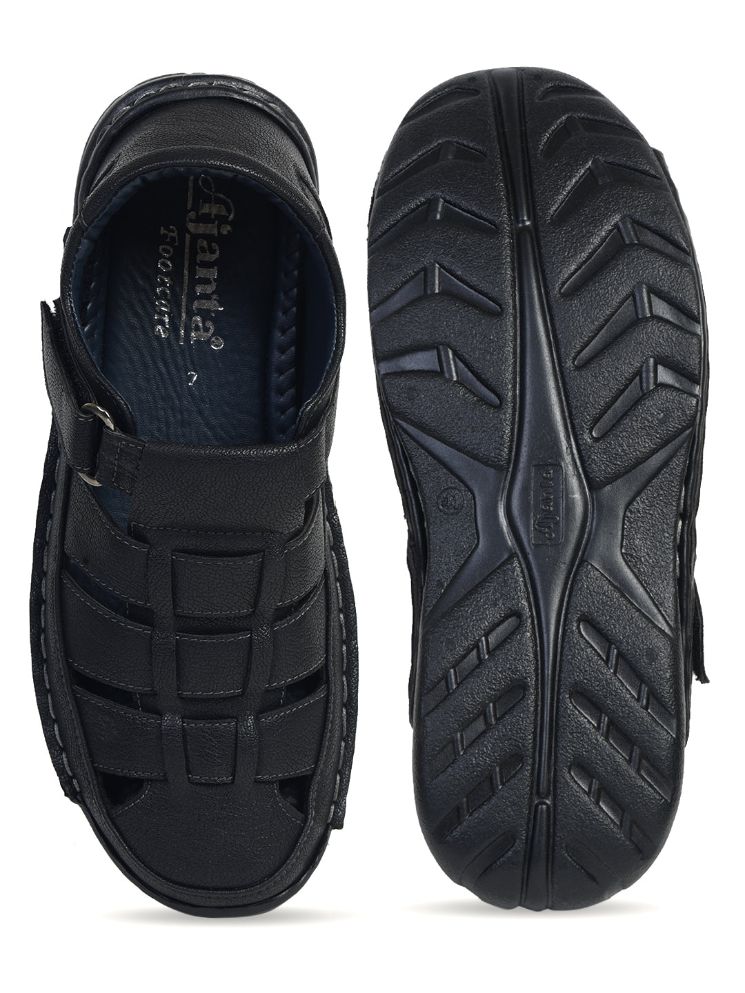 Ajanta Men's Black Sandals | Durable Synthetic Upper | PVC Sole | Comfortable Sandals GB0515