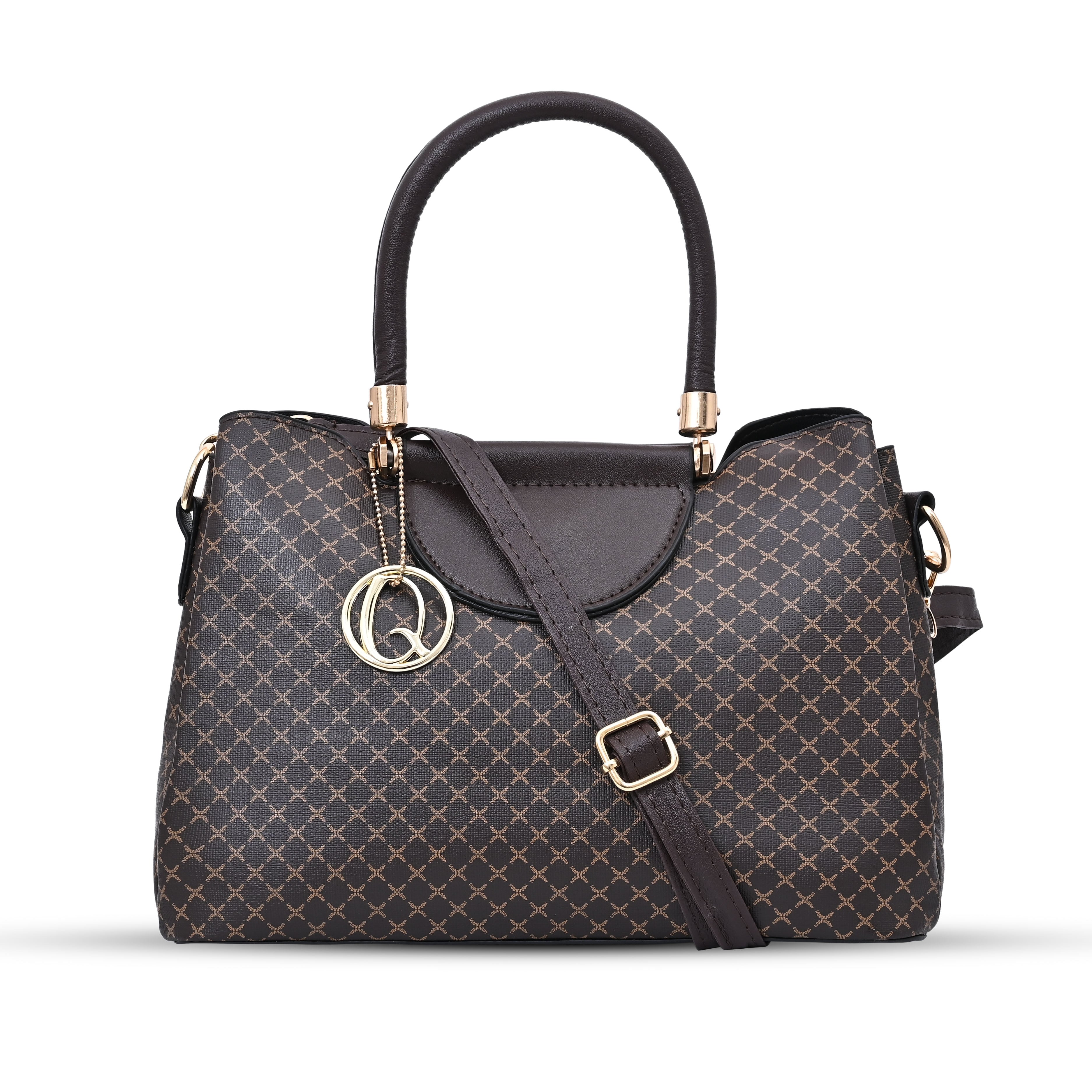 QIARRA Dark Brown Luxe Artificial Leather Premium Textured Satchel Bag / Handbag with Detachable Slings VB8058