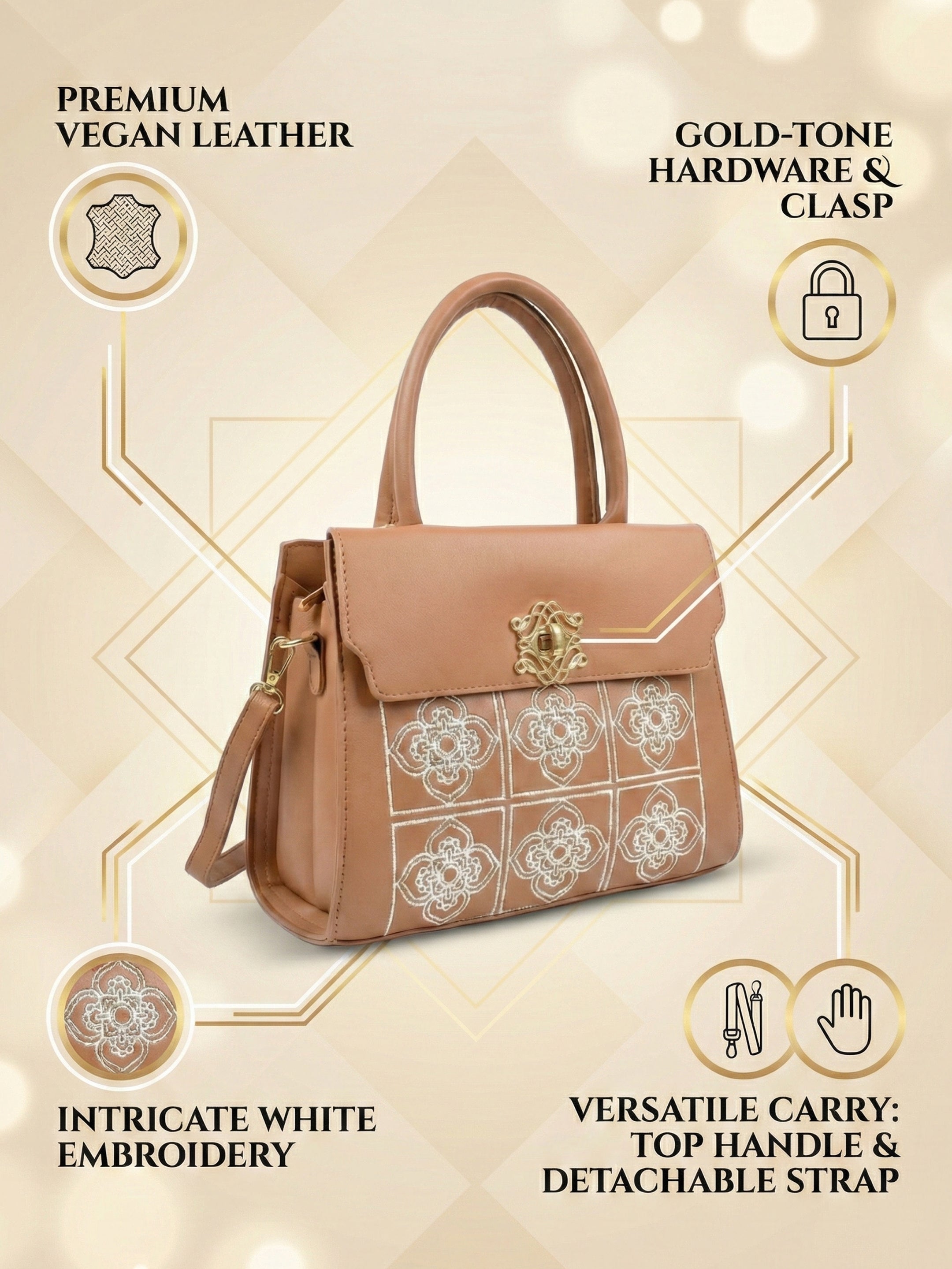 Ajanta Embroidered Women’s Handbag with Top Handle and Sling Strap