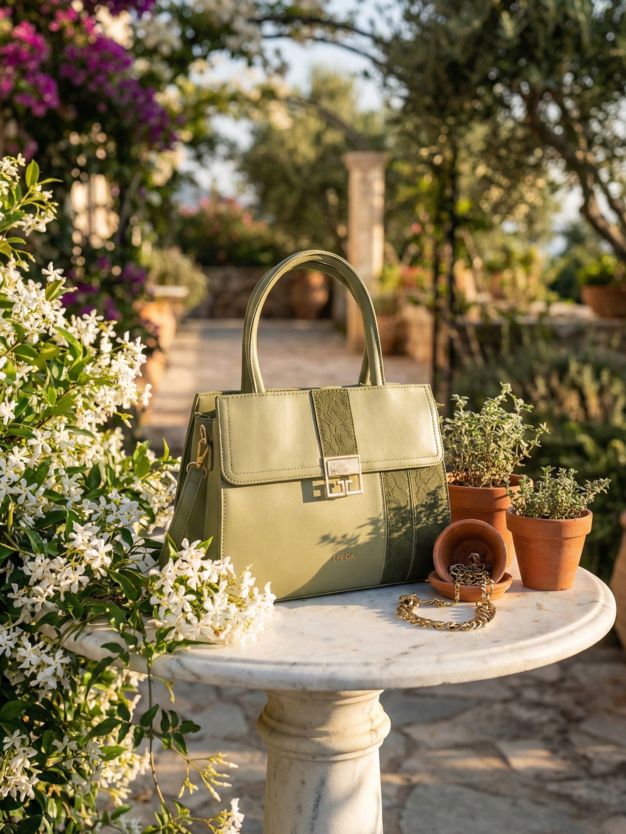 Ajanta Women’s Stylish Green Handbag with Detachable Strap