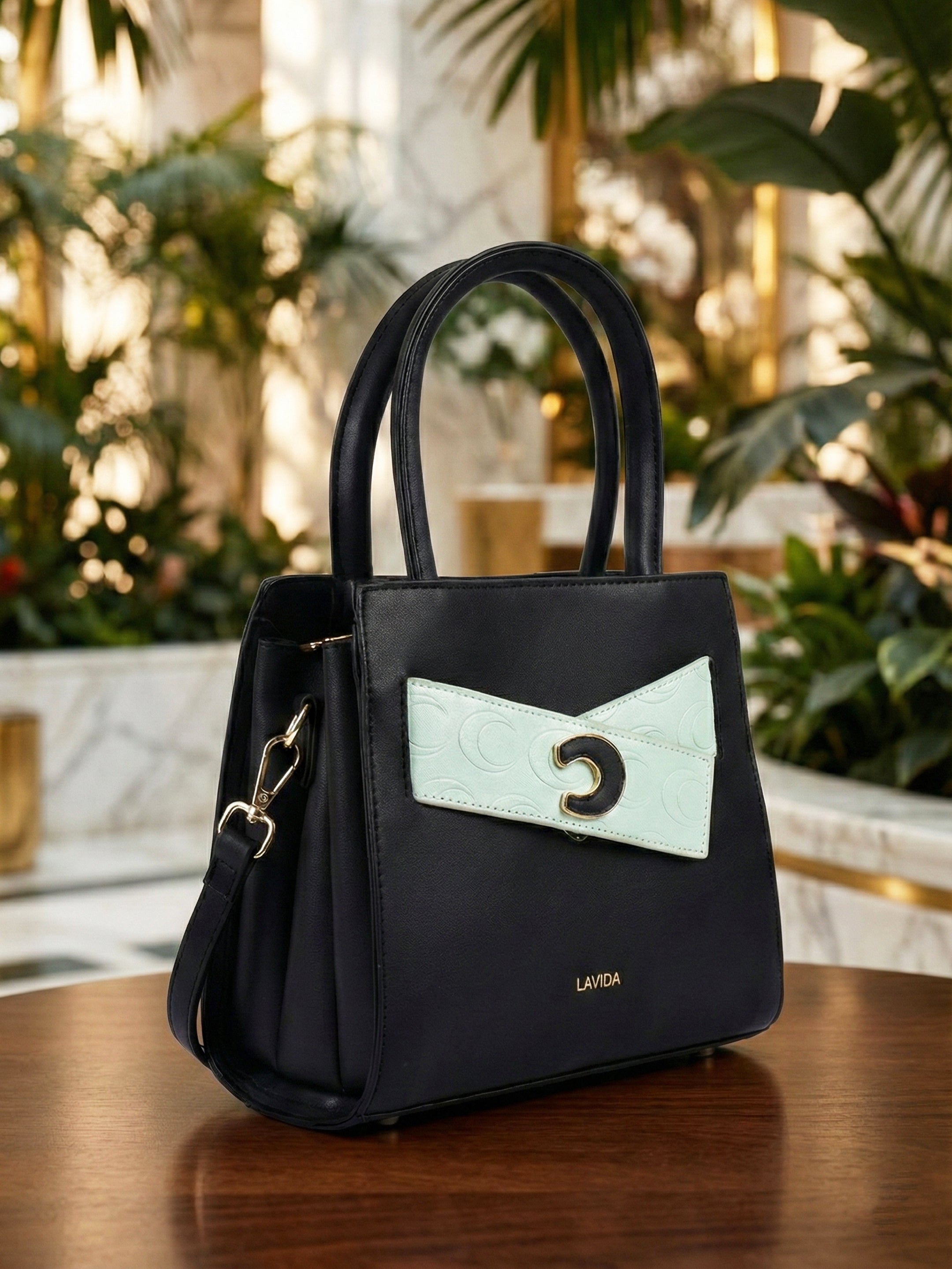 Ajanta Stylish Women’s Black Handbag with Detachable Sling Strap & Top Handle