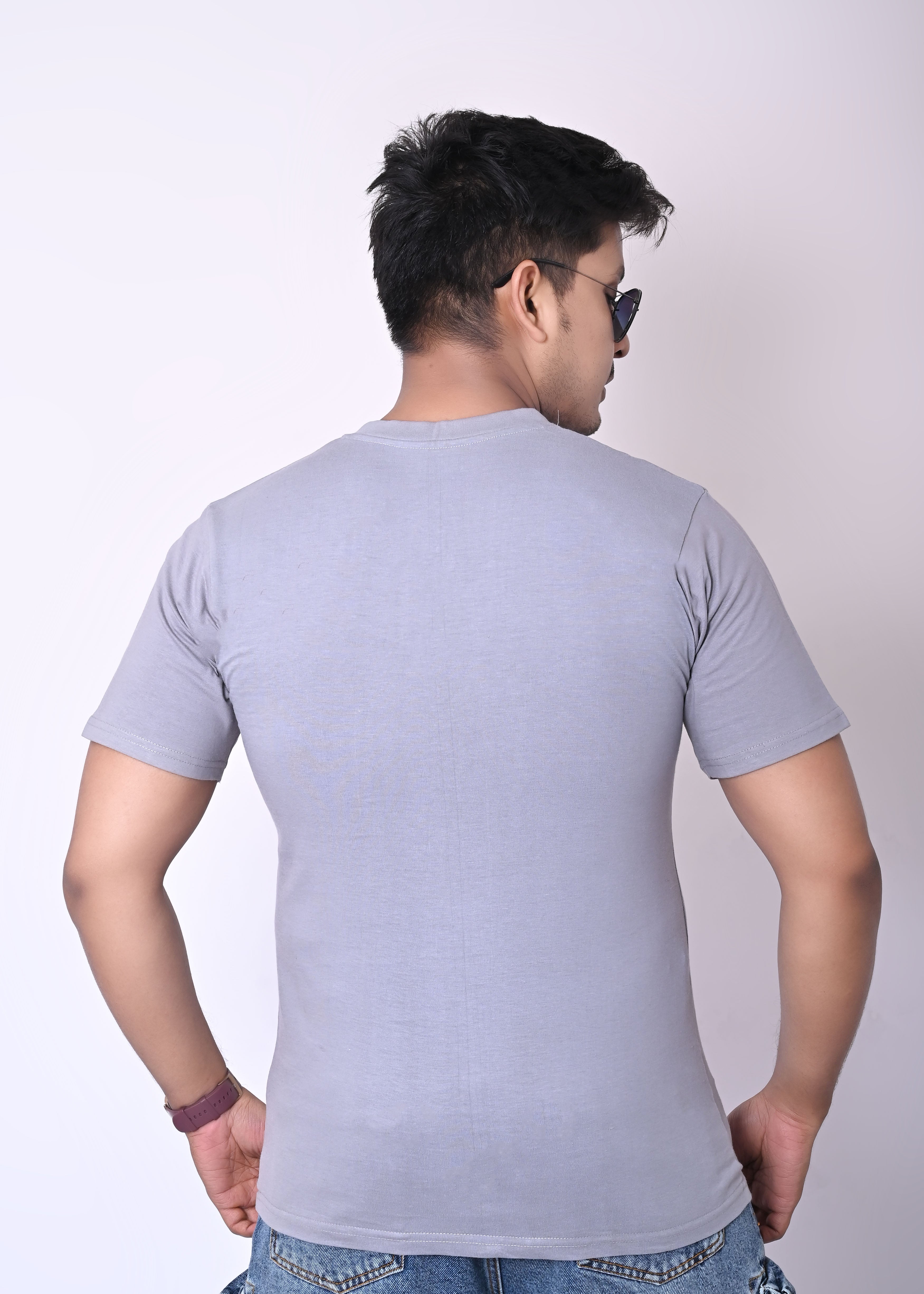 IMPERIO Men Grey Solid V-Neck T-Shirt | Pure Cotton, Casual Fit VN5015