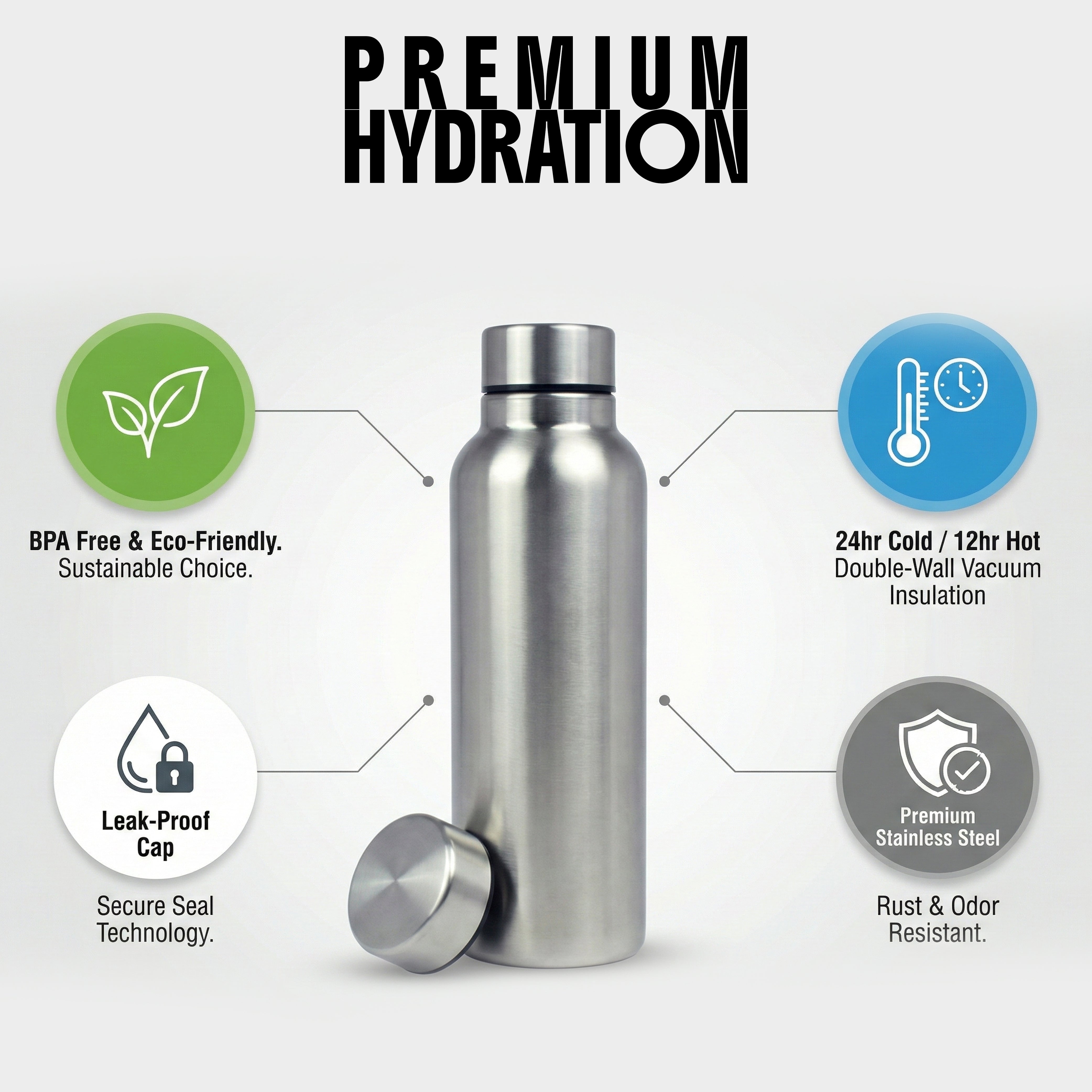 Ajanta Stylish Design 1000ml Stainless Steel Flask | Leakproof Water Bottle with Carry Strap