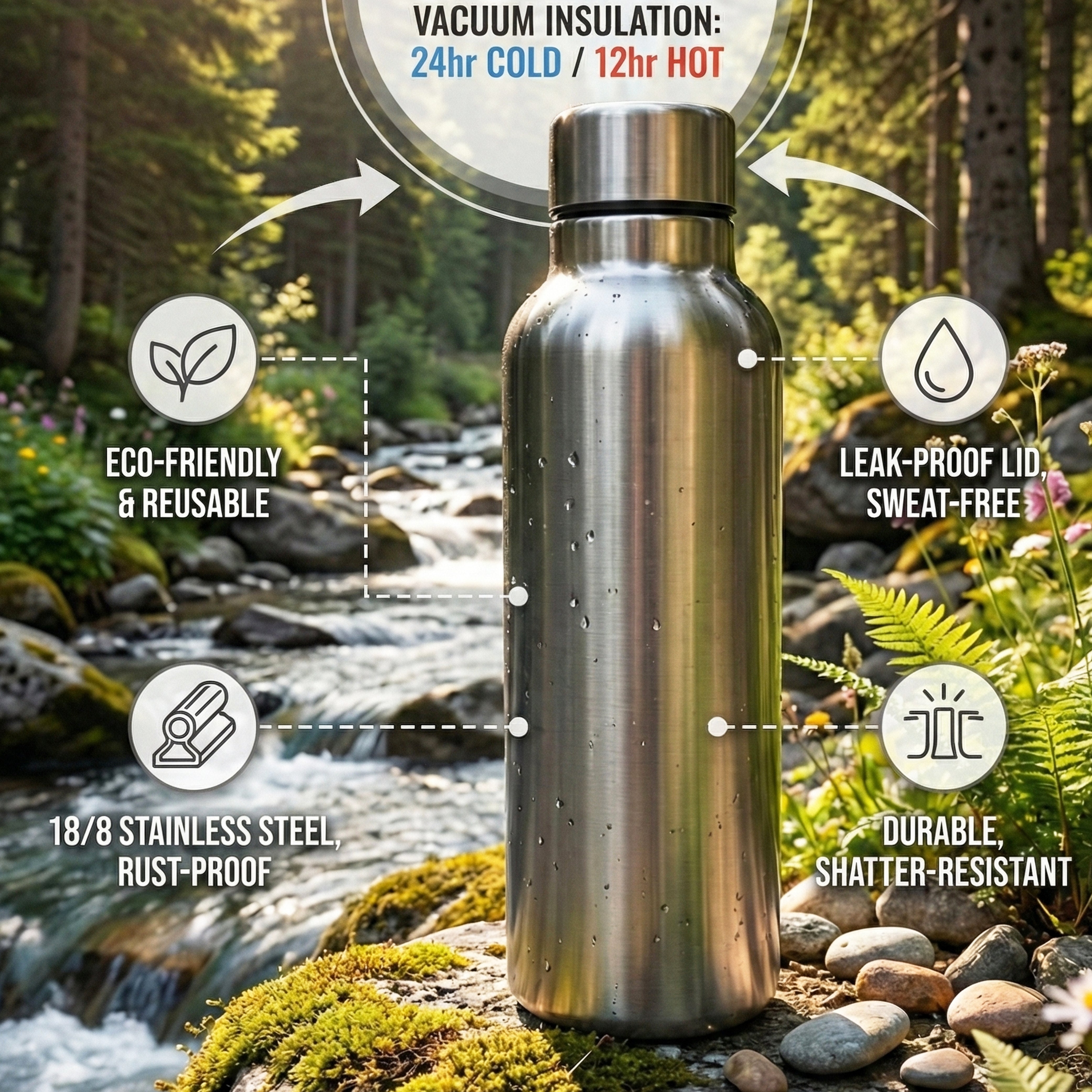 Ajanta Stylish Design 1000ml Stainless Steel Flask | Leakproof Water Bottle with Carry Strap