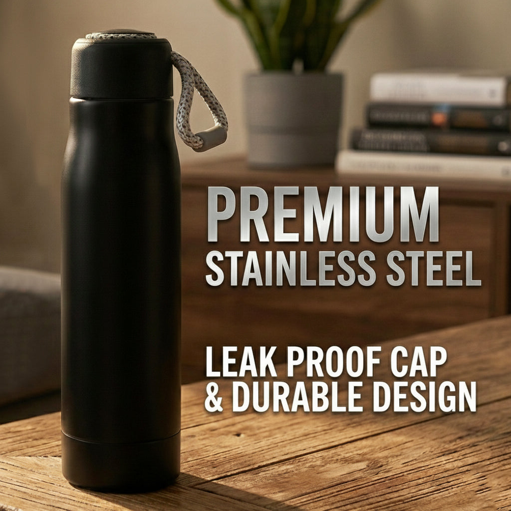 Ajanta Stylish Design 500ml Stainless Steel Thermos Flask | Leakproof Water Bottle with Carry Strap
