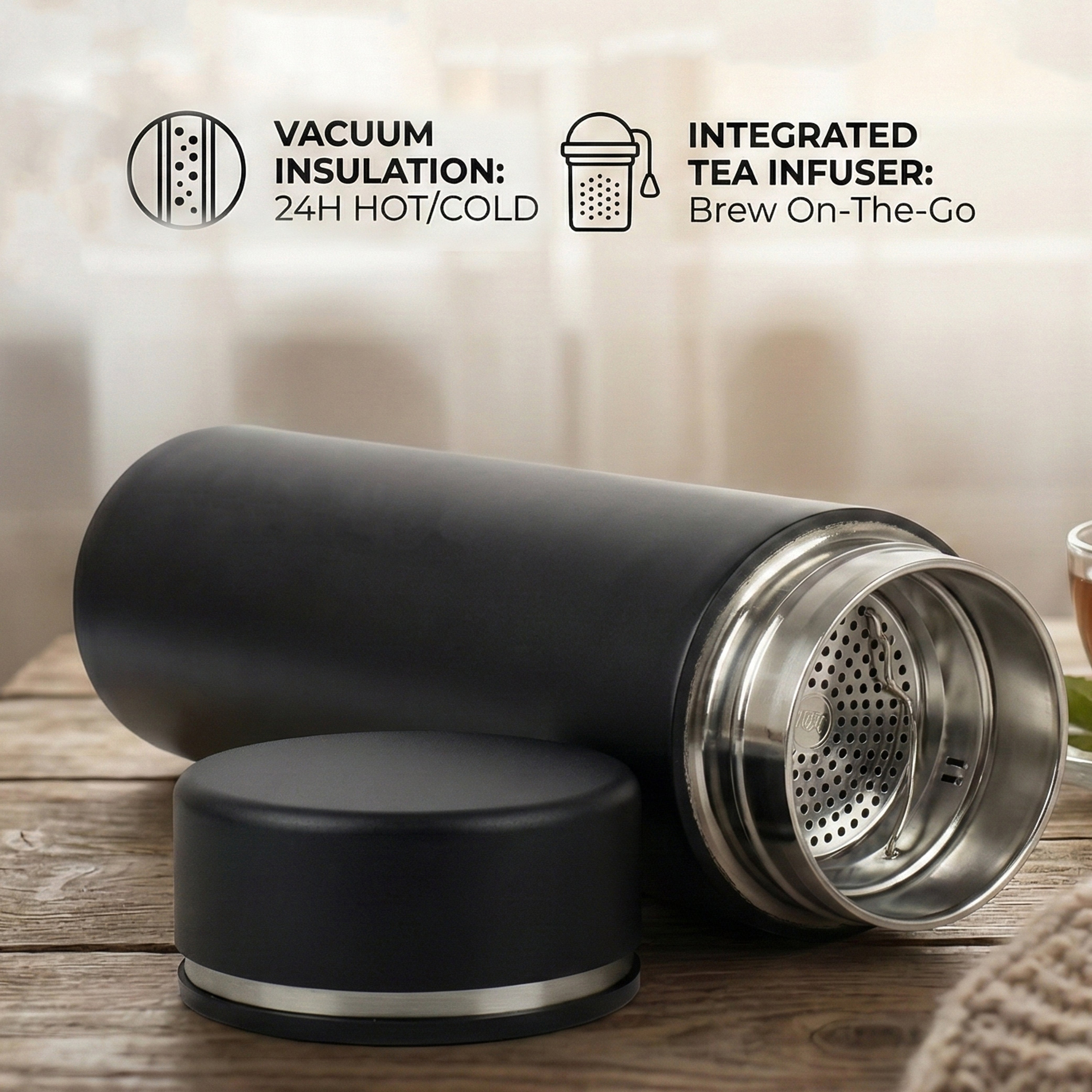 Ajanta Stylish Design 500ml Stainless Steel Vacuum Flask | BPA-Free Leakproof Thermos Bottle with Tea Infuser