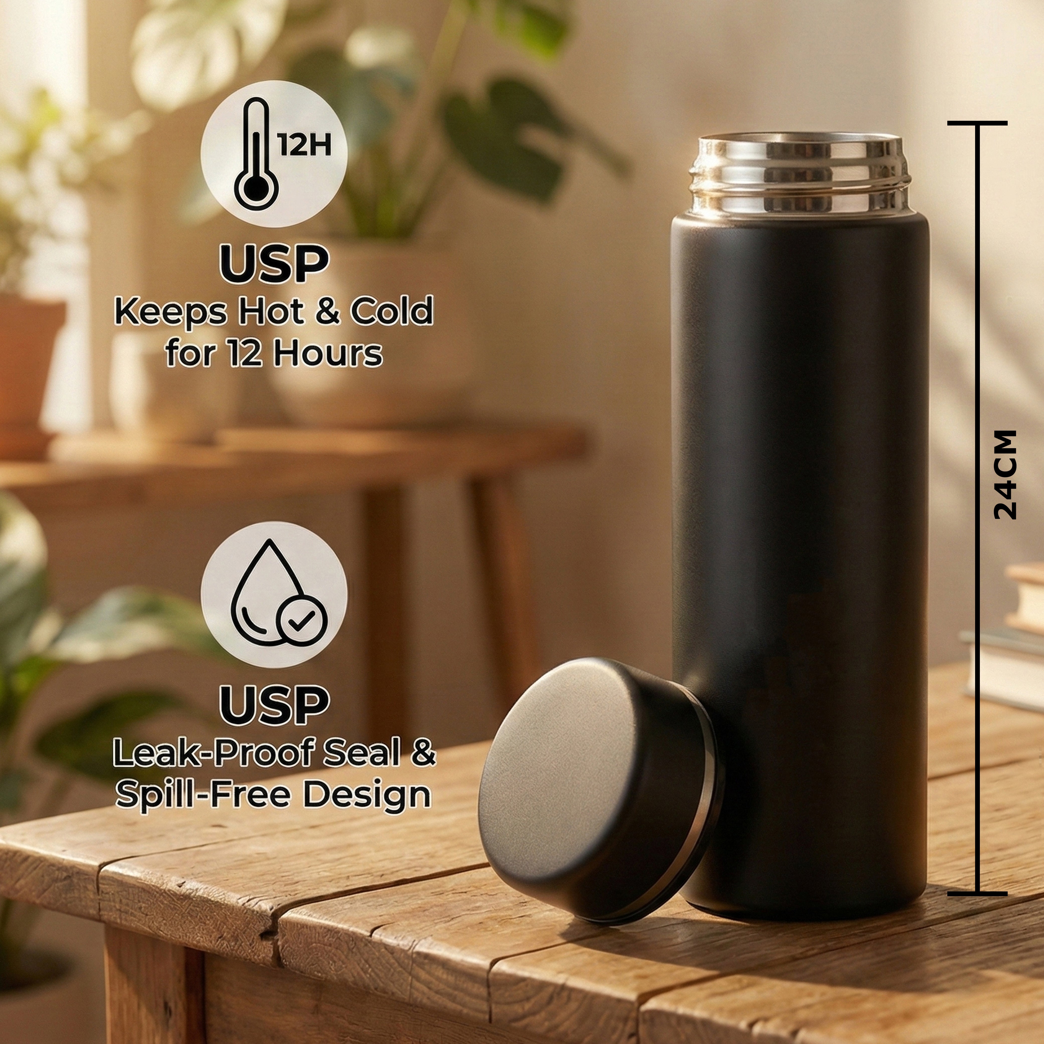 Ajanta Stylish Design 500ml Stainless Steel Vacuum Flask | BPA-Free Leakproof Thermos Bottle with Tea Infuser