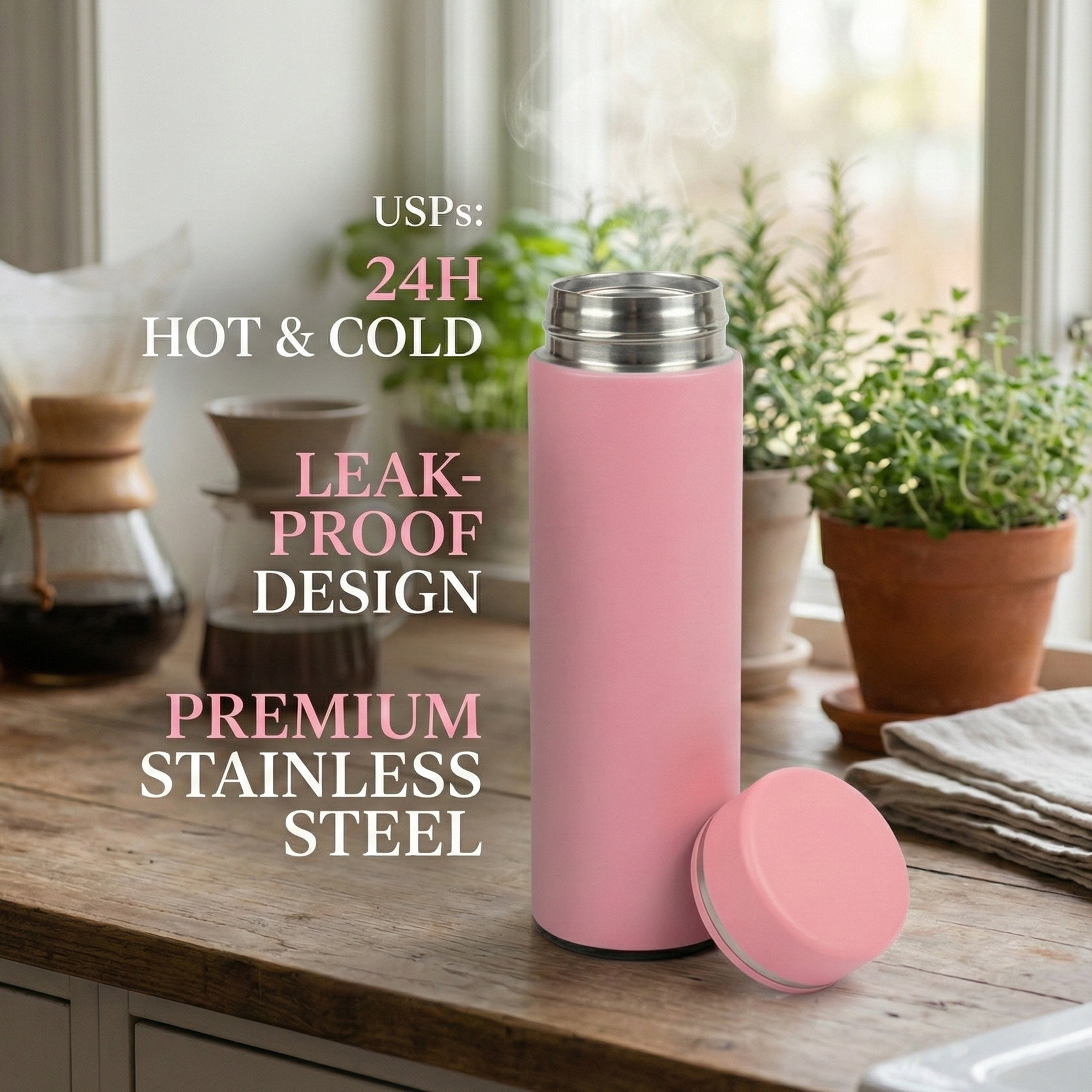 Ajanta 500ml Stainless Steel Vacuum Flask, BPA-Free Leakproof Thermos Bottle with Tea Infuser