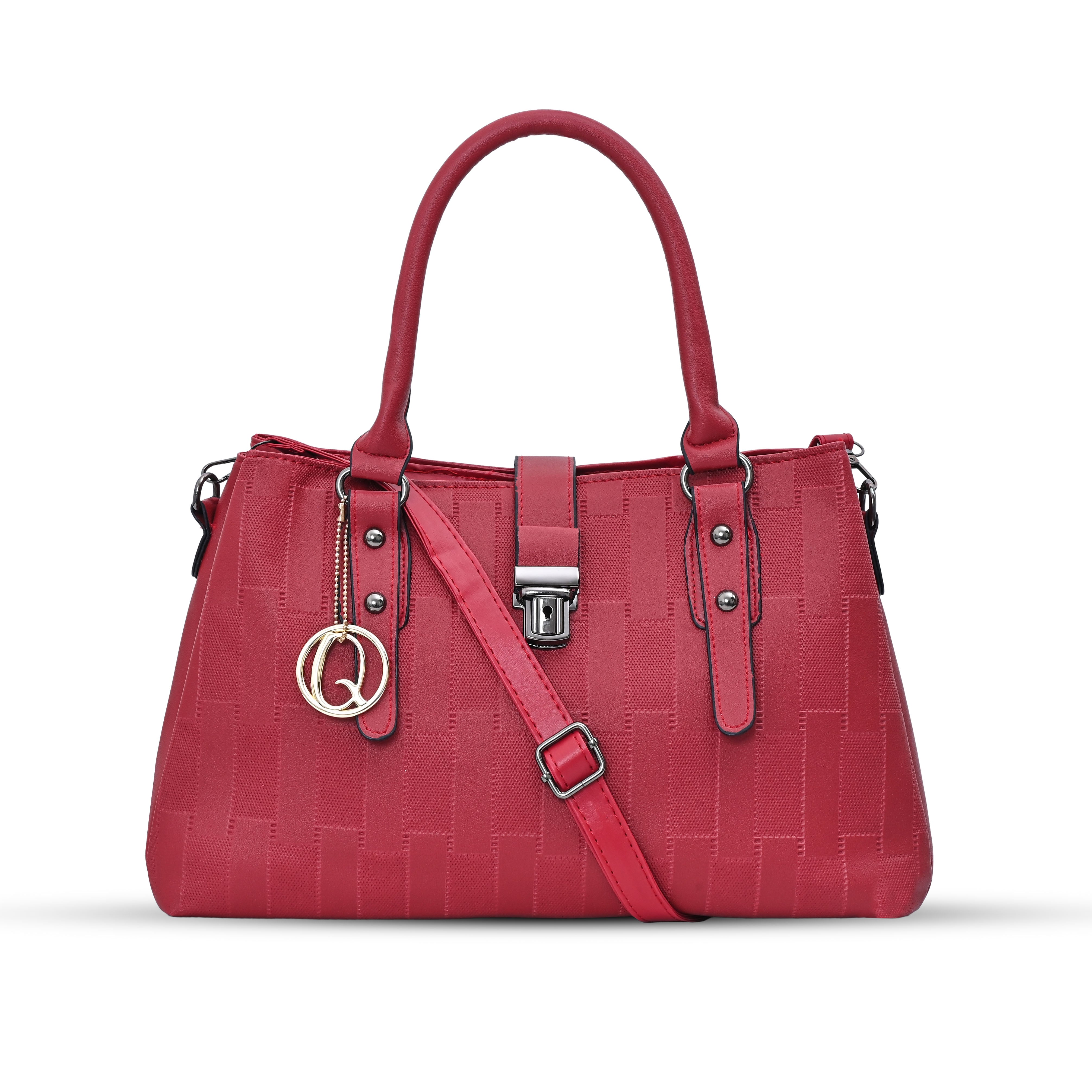 QIARRA Maroon Luxe Textured Synthetic Rexin Shoulder Bag with Detachable Strap & Snap Button Closure VB8044