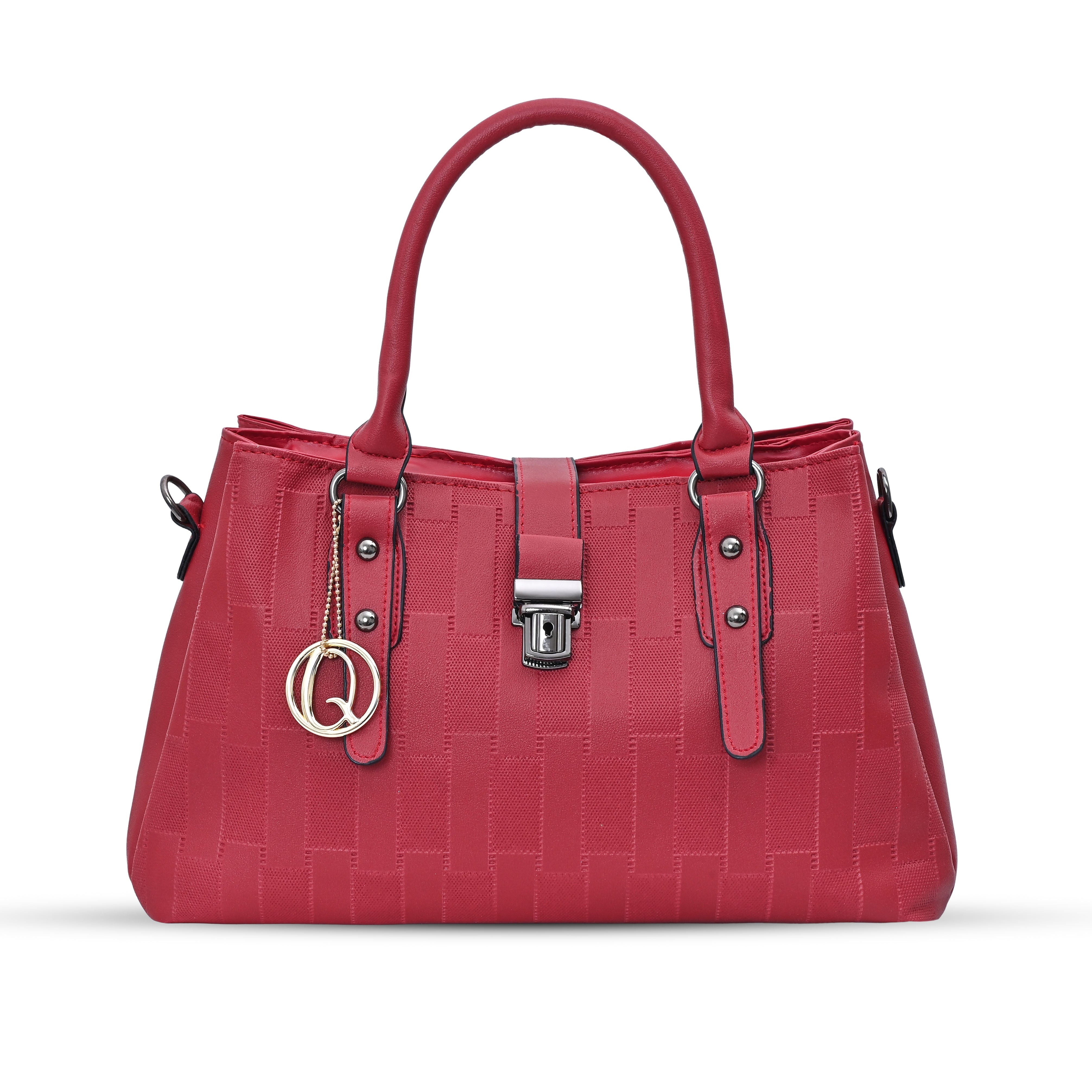 QIARRA Maroon Luxe Textured Synthetic Rexin Shoulder Bag with Detachable Strap & Snap Button Closure VB8044