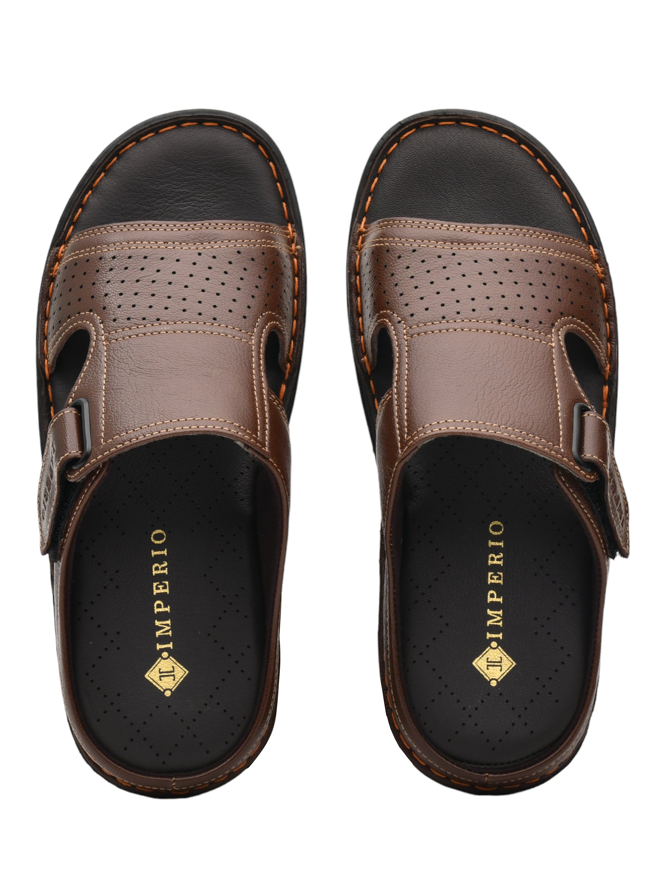 Imperio Brown Genuine Leather Cushioned Footbed Open Toe Sandal for Men EG3046