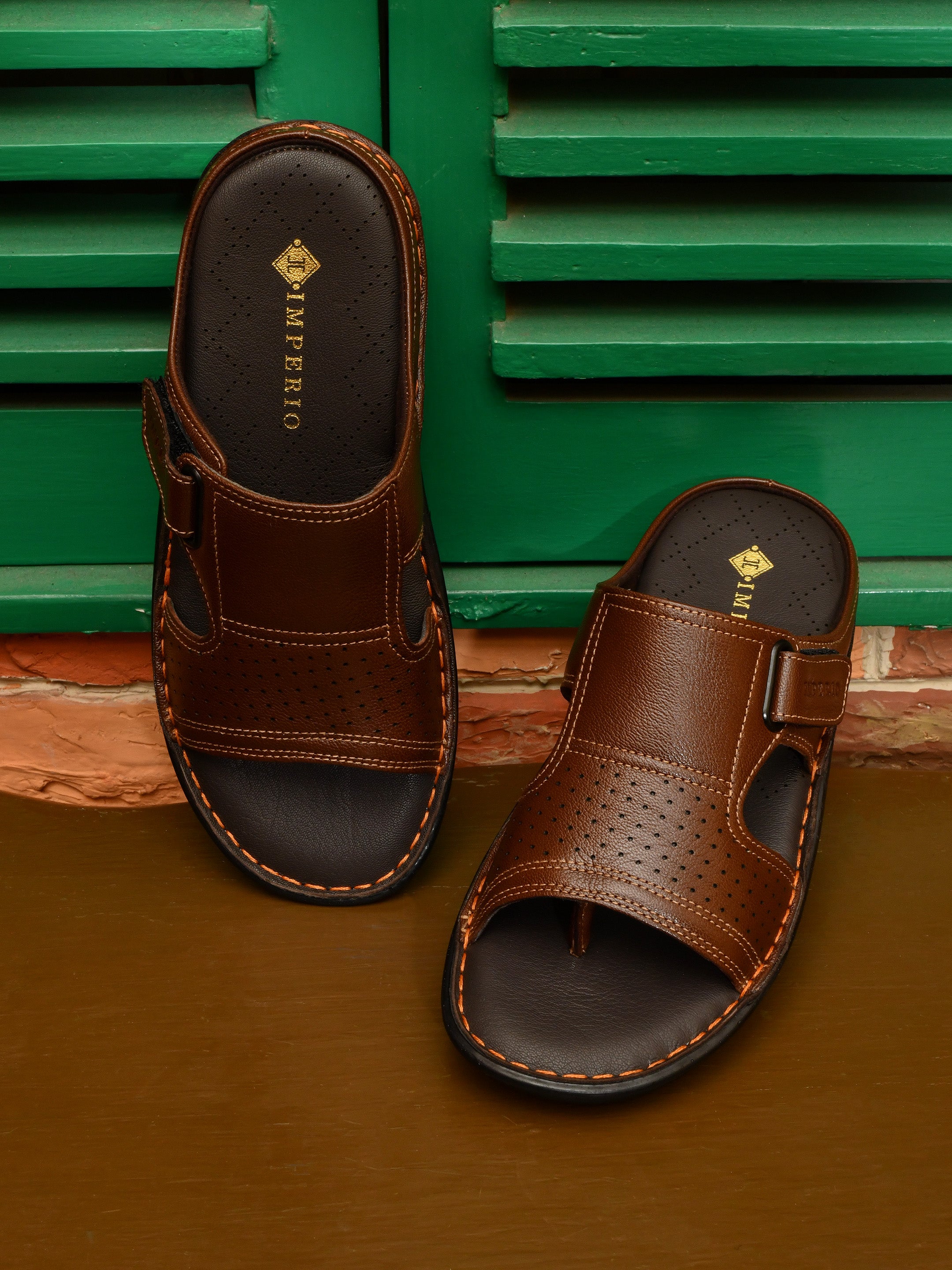 Imperio Brown Genuine Leather Cushioned Footbed Open Toe Sandal for Men CG1104