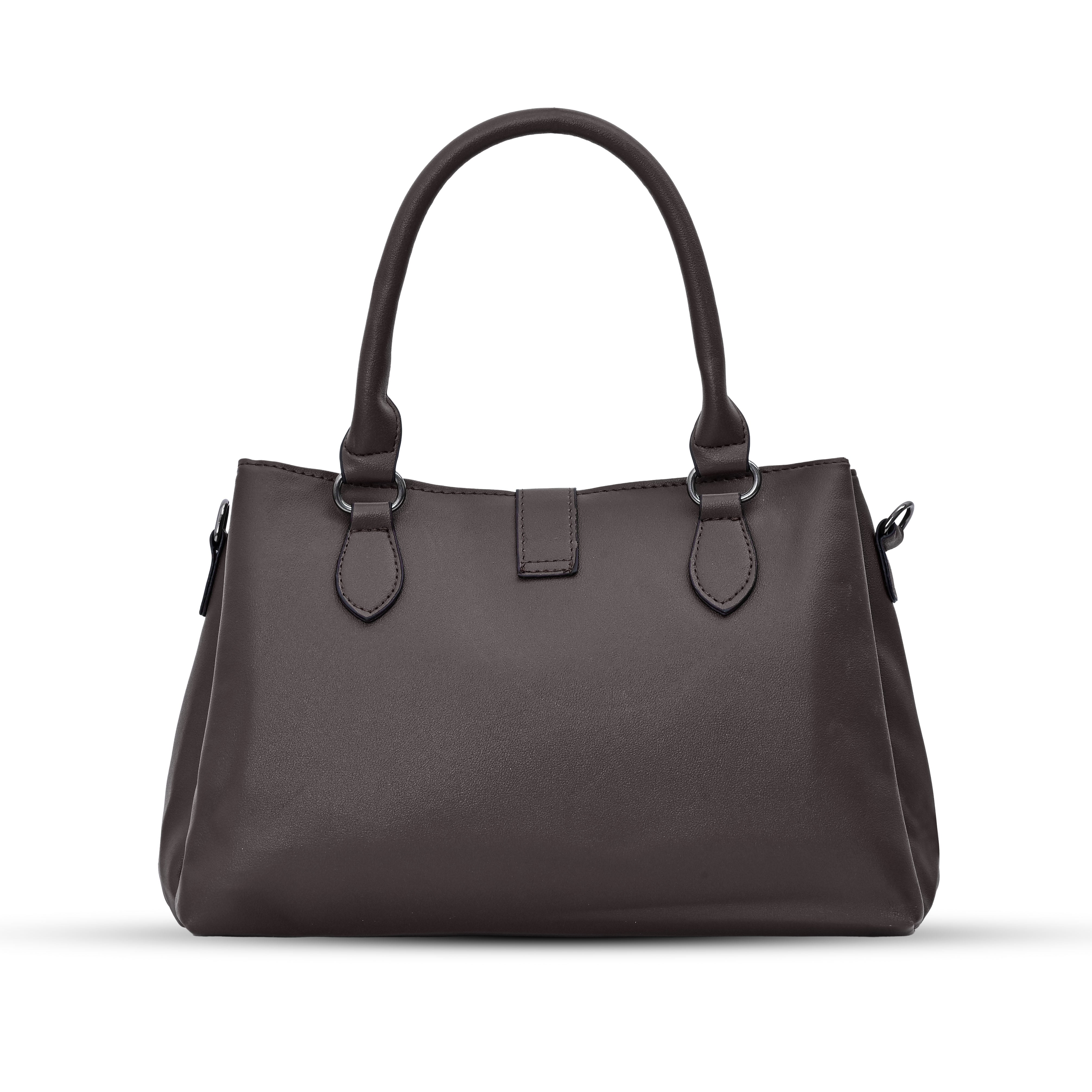 QIARRA Dark Brown Luxe Textured Synthetic Rexin Shoulder Bag with Detachable Strap & Snap Button Closure VB8045