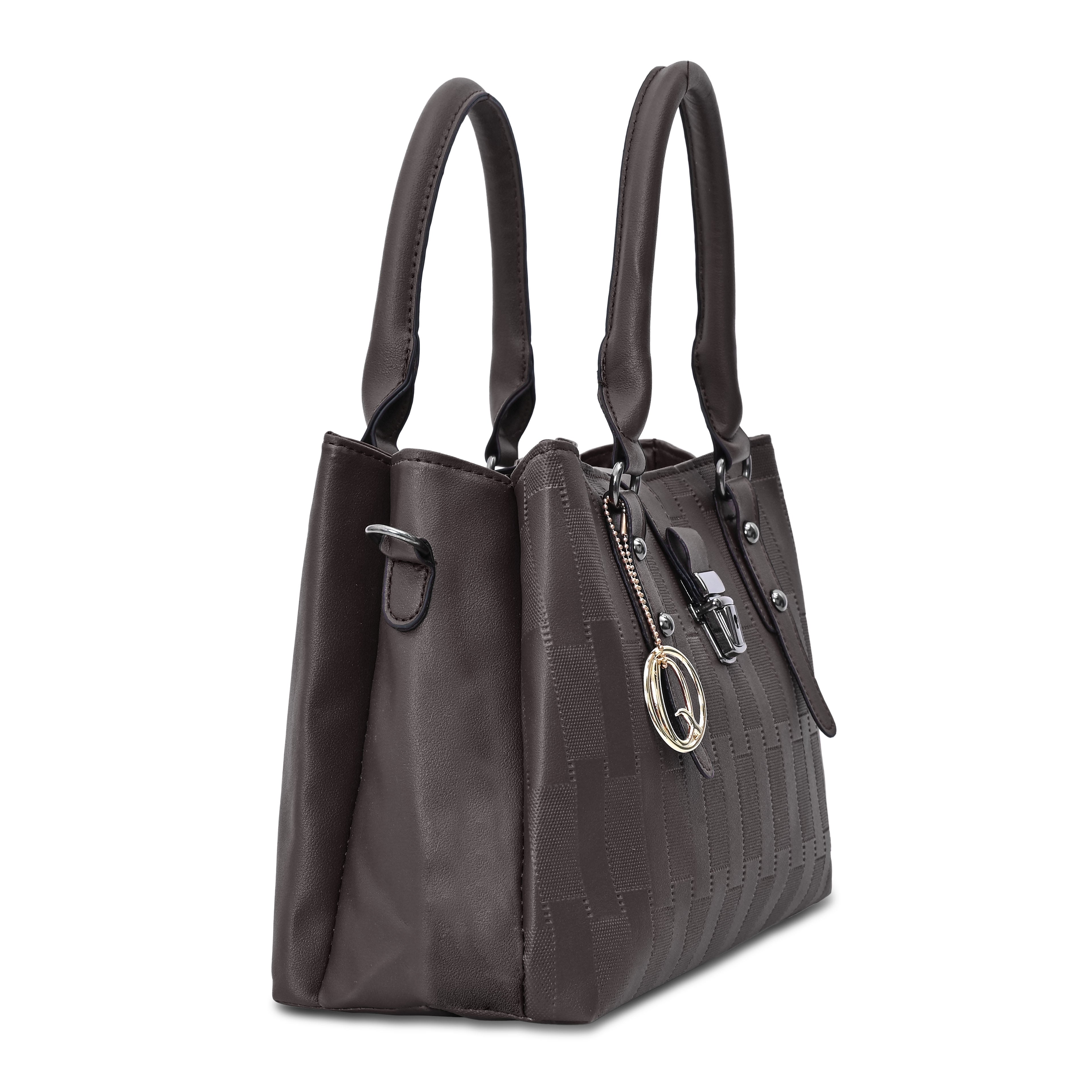 QIARRA Dark Brown Luxe Textured Synthetic Rexin Shoulder Bag with Detachable Strap & Snap Button Closure VB8045