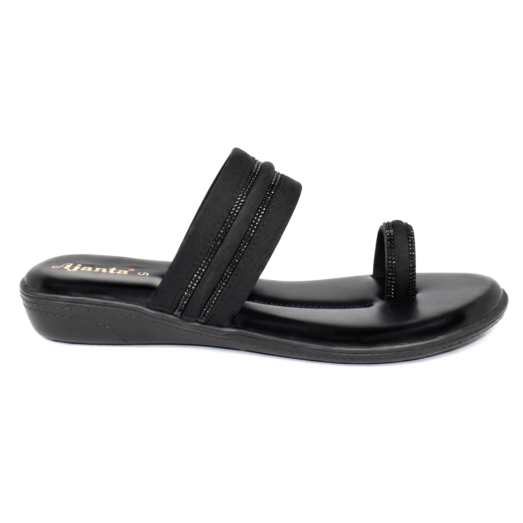AJANTA Women Casual Slip-On Sandals | Comfortable & Durable Design (Black)