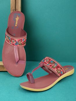 Ajanta Womens Stylish Pink Flat Sandal PU2083